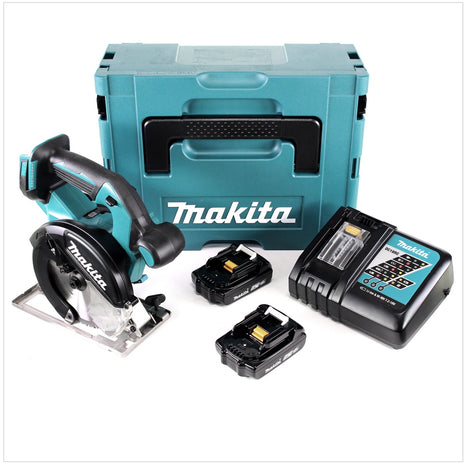 Makita DCS 551 RAJ Akku Metall Handkreissäge 18 V 150 mm Brushless + 2x Akku 2,0 Ah + Ladegerät + Makpac - Toolbrothers