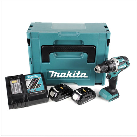 Makita DHP 484 RAJ Akku Schlagbohrschrauber 18 V 54 Nm Brushless + 2x Akku 2,0 Ah + Ladegerät + Makpac - Toolbrothers