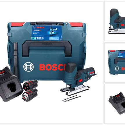 Bosch GST 12V-70 Professional Seghetto alternativo a batteria in valigetta L-Boxx + 2x Batterie GBA 12 V 3,0 Ah + Caricatore GAL 1230 CV