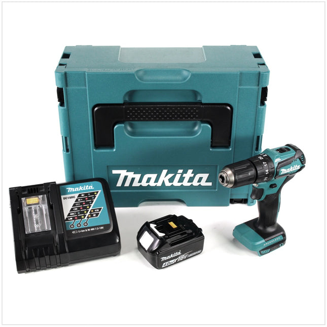 Makita DHP 483 RM1J Taladro percutor a batería 18 V en maletín Makpac 2 + 1x Batería BL 1840 + Cargador DC 18 RC