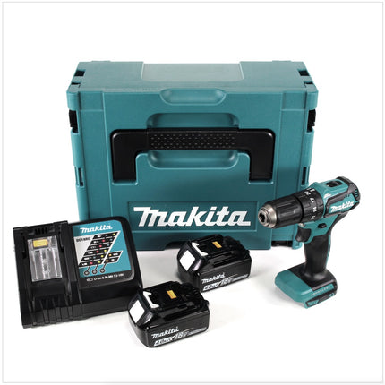 Makita DHP 483 RMJ Taladro percutor a batería 18 V en maletín Makpac 2 + 2x Batería BL 1840 + Cargador DC 18 RC