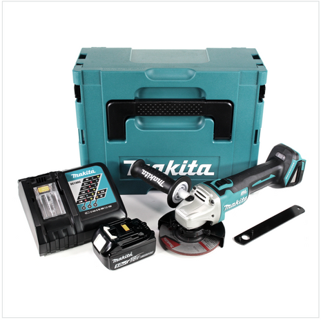 Makita DGA 504 RT1J 18 V Li-Ion Cordless Angle Grinder 125 mm Brushless + MAKPAC Carry Case + 1 x Battery BL 1850 5,0 Ah + Fast charger DC 18 RC