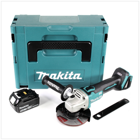 Amoladora angular a batería Makita DGA 504 M1J 18V 125mm sin escobillas + 1x batería 4.0Ah + Makpac - sin cargador