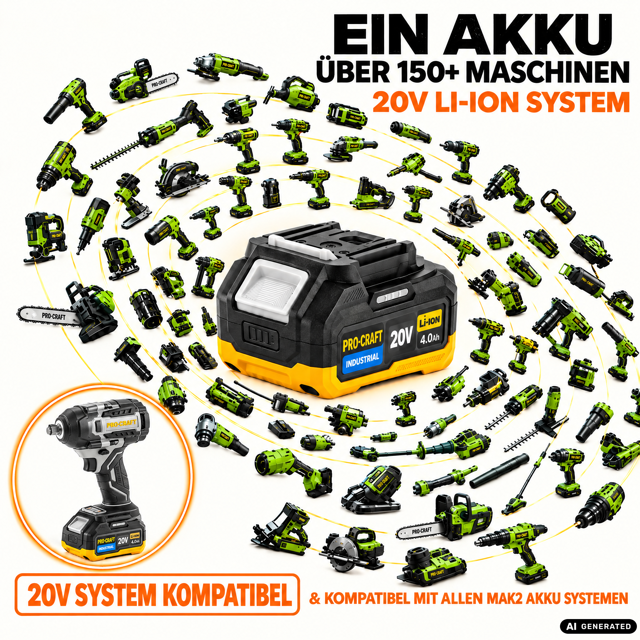 ProCraft Industrial IW850A-BB Akku Schlagschrauber 20 V 850 Nm 1/2" Brushless + 1x Akku 4,0 Ah + Ladegerät