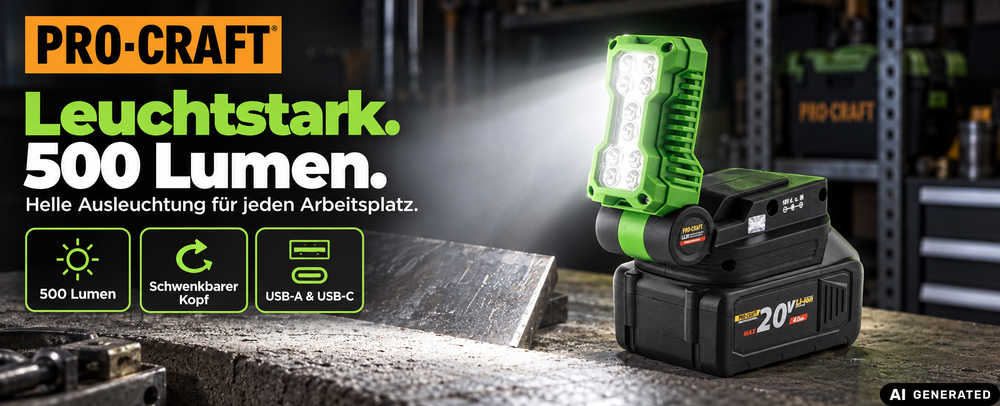 Procraft LL20bb Akku LED Strahler 20 V 500 lm + 1x Akku 4,0 Ah + Ladegerät