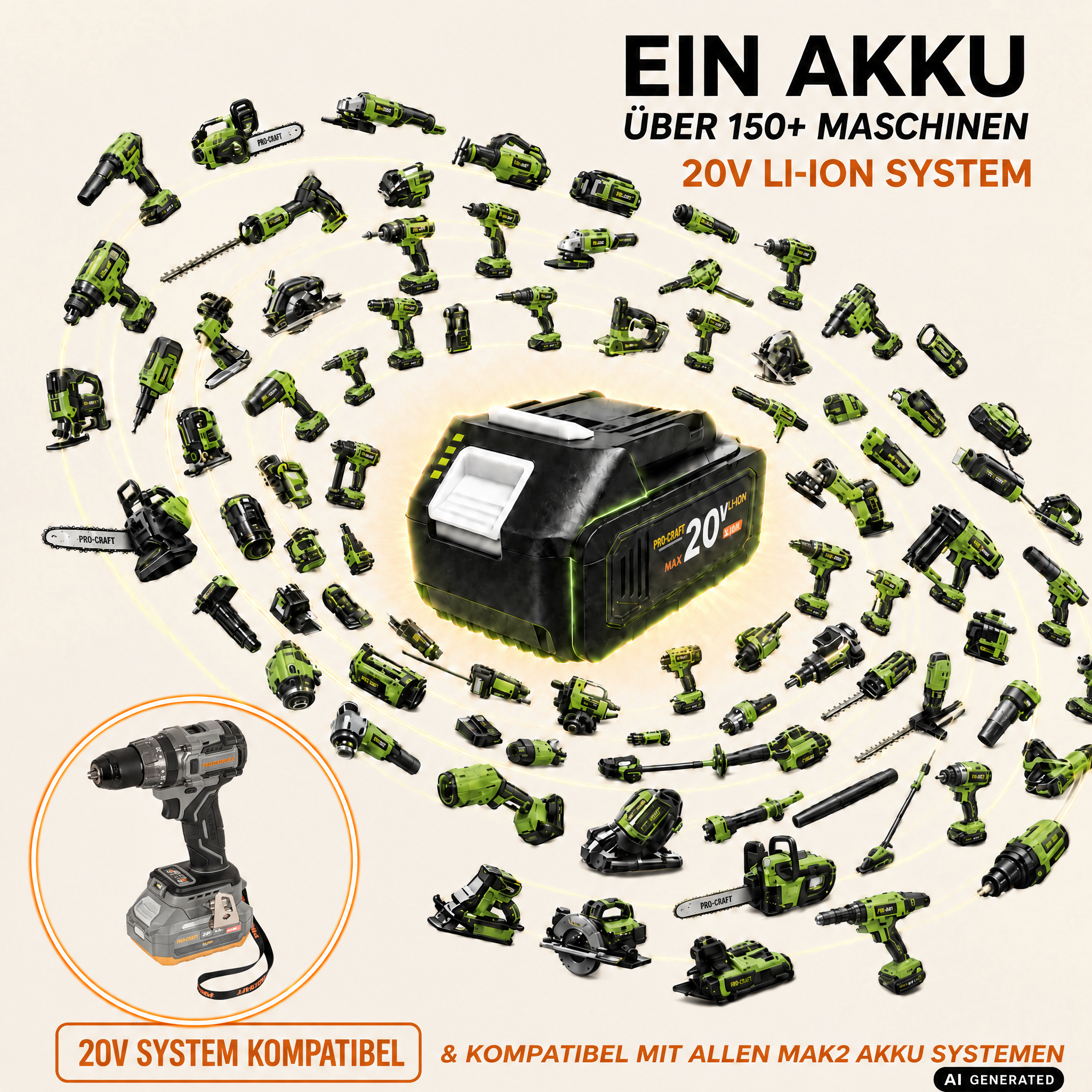 Procraft Industrial CD20Abb Akku Schlagbohrschrauber 20 V 85 Nm + 1x Akku 4,0 Ah + Ladegerät + RHINO Toolcase