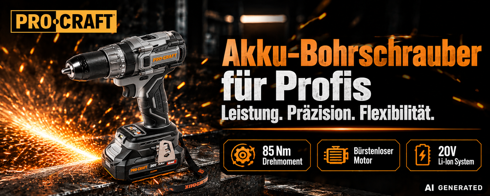 Procraft Industrial CD20Abb Akku Schlagbohrschrauber 20 V 85 Nm + 1x Akku 4,0 Ah + Ladegerät + RHINO Toolcase