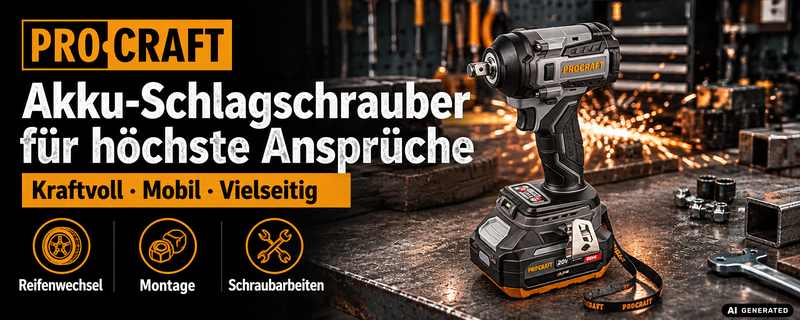 Procraft Industrial IW550Abb Akku Schlagschrauber 20 V 550 Nm 1/2" + 2x Akku 4,0 Ah + Ladegerät