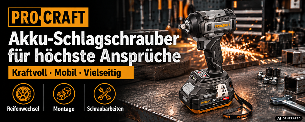 Procraft Industrial IW550Abb Akku Schlagschrauber 20 V 550 Nm 1/2" + 1x Akku 2,0 Ah + Ladegerät