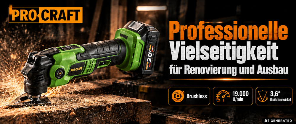 Procraft PMT22bb Akku Multifunktionswerkzeug 20 V Brushless + 2x Akku 2,0 Ah + Ladegerät