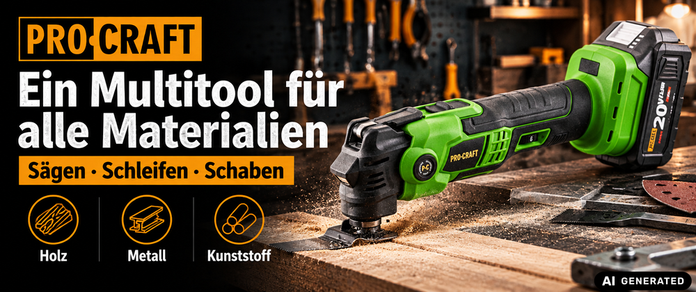 Procraft PMT22bb Akku Multifunktionswerkzeug 20 V Brushless + 2x Akku 2,0 Ah + Ladegerät