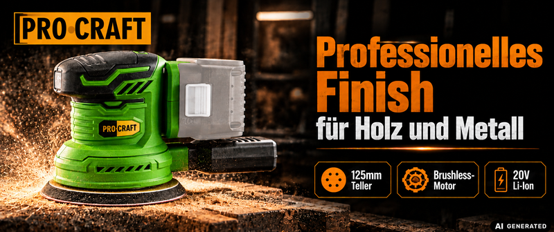 Procraft PX20BLbb Akku Exzenterschleifer 20 V 125 mm Brushless + 1x Akku 4,0 Ah - ohne Ladegerät