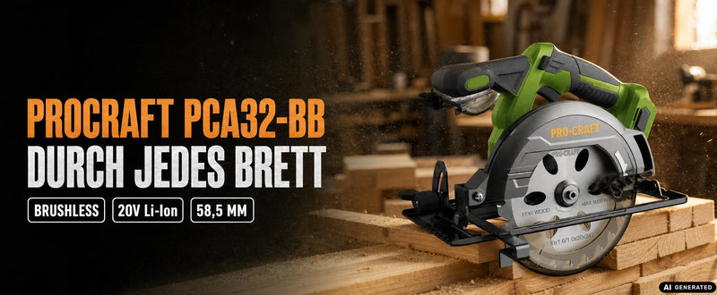 Procraft PCA32-BB Akku Handkreissäge 20 V 165 mm Brushless + 1x Akku 4,0 Ah + Ladegerät