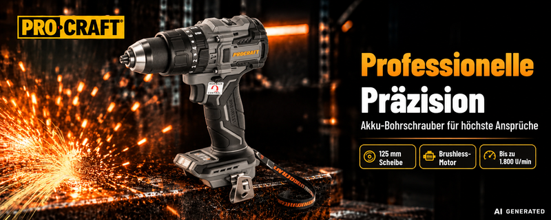 Procraft Industrial CD20B-BB Akku Schlagbohrschrauber 20 V 150 Nm Brushless + 1x Akku 2,0 Ah + Ladegerät + RHINO Toolcase
