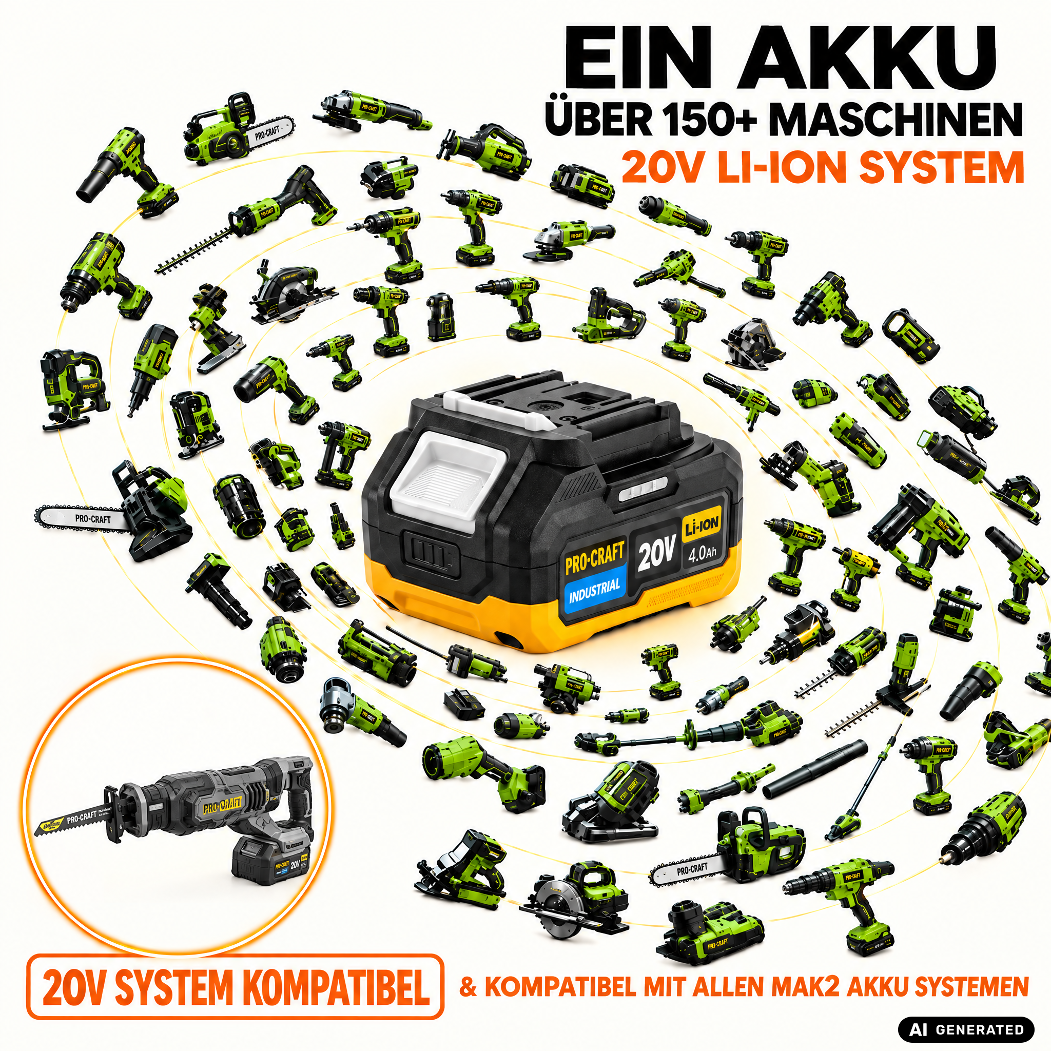 Procraft Industrial RS20Abb Recipro Säbelsäge 20 V Brushless Solo - ohne Akku, ohne Ladegerät