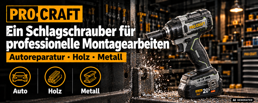 ProCraft Industrial IW850A-BB Akku Schlagschrauber 20 V 850 Nm 1/2" Brushless + 1x Akku 4,0 Ah + Ladegerät