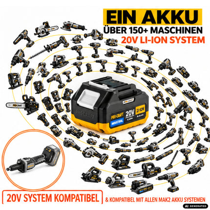 Procraft Industrial DG20A-BB Akku Geradschleifer 20 V 6 mm Brushless + 1x Akku 4,0 Ah - ohne Ladegerät