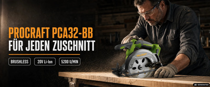 Procraft PCA32-BB Akku Handkreissäge 20 V 165 mm Brushless + 1x Akku 4,0 Ah + Ladegerät